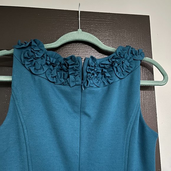 CHARTER CLUB SLEEVELESS A-LINE SHEATH RUFFLE NECK WORK EVENT DRESS WOMEN TEAL 4 - Picture 7 of 11